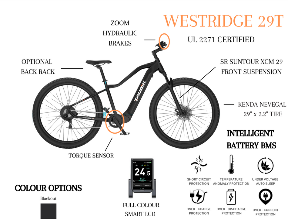 2025 Taubik Westridge 29T UL 2849 APPROVED Ebike Electric Bicycle Mountain Bike Style